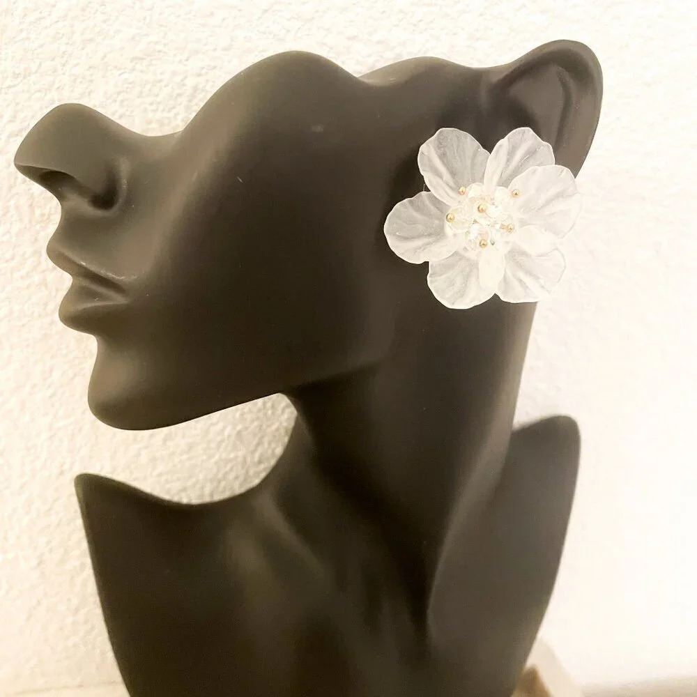 925 Sterling Silver Flower Petal Earrings Large Statement Earrings Floral Studs - Picture 12 of 12